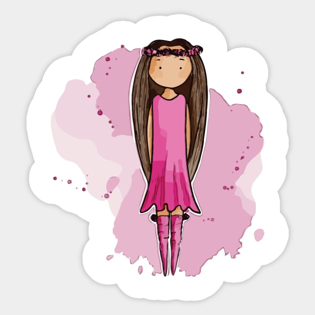 Cute bohemian girly girl with very long brown hair and a pink dress Sticker by Sissely